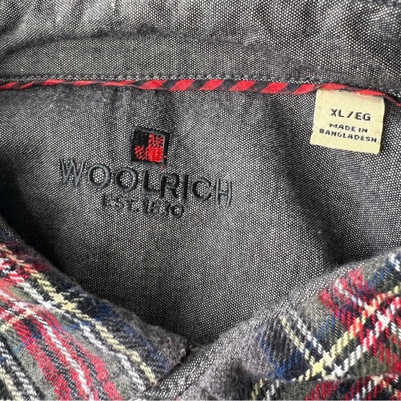 Woolrich Gray & Red Plaid Flannel 100% Cotton Long Sleeve Button Up Shirt XL - Picture 9 of 11